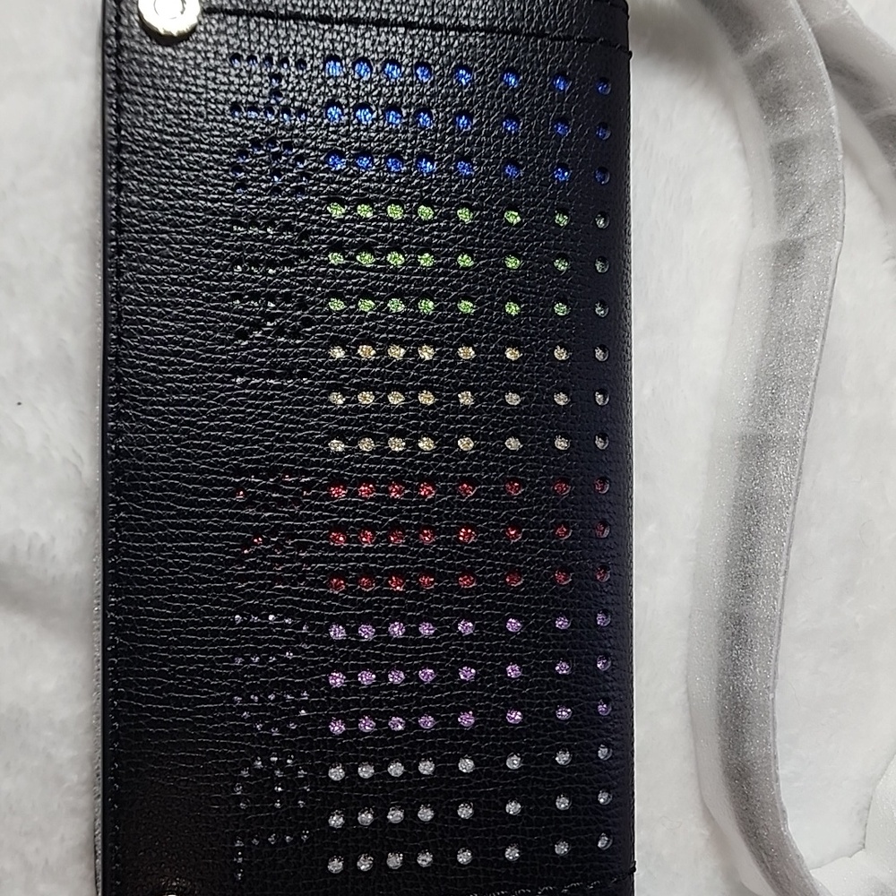 Henri Bendel Crossbody Shoulder Bag Rainbow Design Black Leather NWOT - Picture 5 of 12